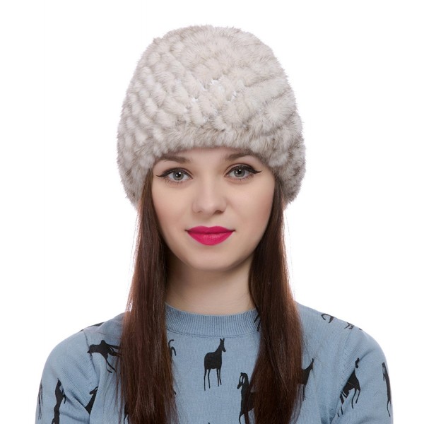 Womens Girls Knitted Real Mink Fur Hat Winter Beanie Warm Cap Beige