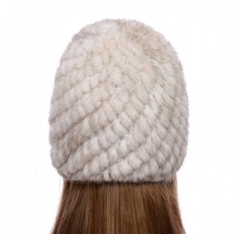 Womens Girls Knitted Real Mink Fur Hat Winter Beanie Warm Cap Beige