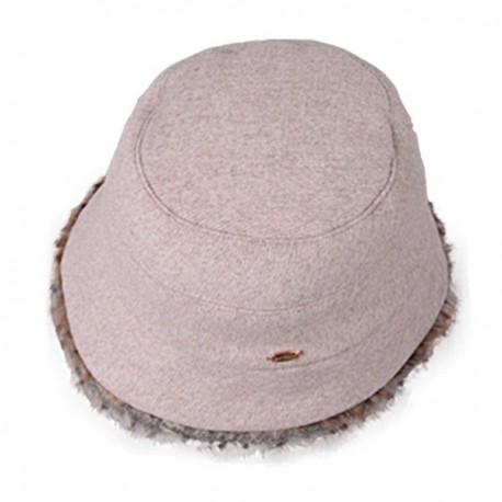 Winter Women Warm Wool Bucket Hat Billycock Dicer Faux Fur Cap Pale