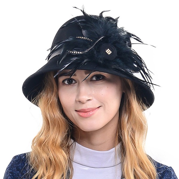 Womens 1920s Wool Cloche Felt Bower Hat For Winter 026H - 025m-black ...