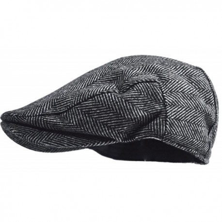 Men's Classic Herringbone Tweed Wool Blend Newsboy Ivy Hat (L/XL- Grey ...