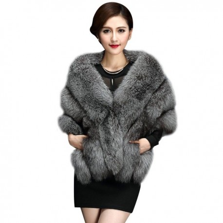 Luxury Faux Fox Fur Long Shawl Cloak Cape Wedding Dress Party Coat for ...