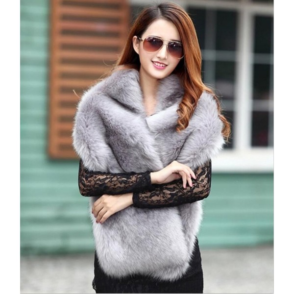 2017 Women Evening Fox Fur Bridal Cape Wedding Shawl Stole Winter ...