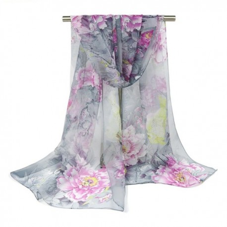Women's Silk Scarf Soft Voile Scarf Wrap Shawl Scarves - Pink&grey ...