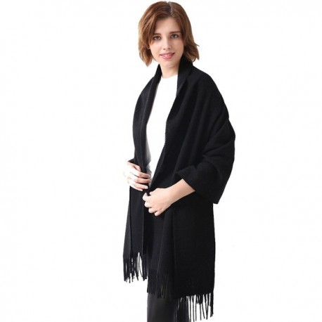 100% Lamb Wool Winter Wrap Shawl Oversized Scarf - Black - CP188A0OHEO