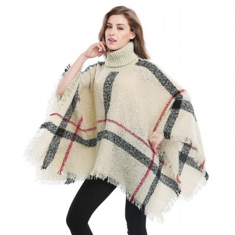 Women's High Collar Batwing Tassels Poncho Cape Winter Knit Sweater ...