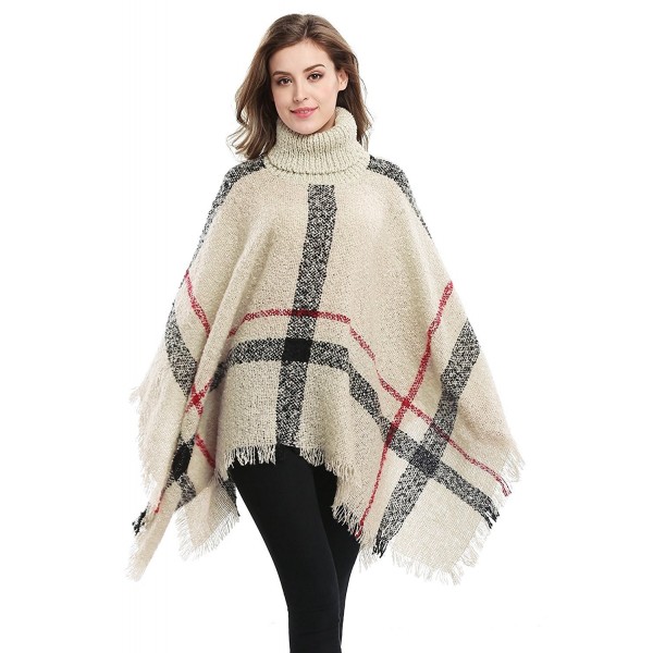 Women's High Collar Batwing Tassels Poncho Cape Winter Knit Sweater ...