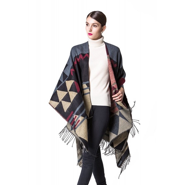 Women's Print Wool Pashmina Shawl Blanket Cape Poncho Sweater - Wine ...