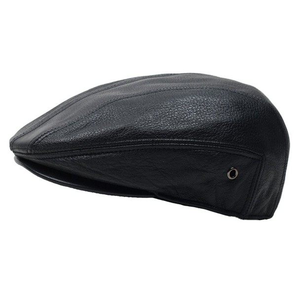 Black Genuine Leather Gatsby Flat Cap Ivy Newsboy Driver Hat Cabbie ...