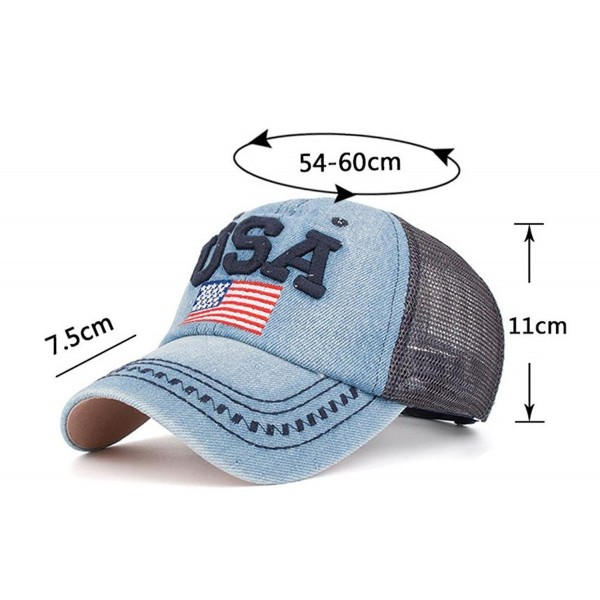 Washed Denim American Flag Embroidered Operator Cap Baseball Hat - Mesh ...