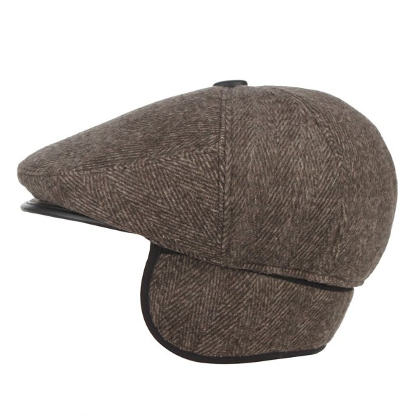 Men's Woolen Earflap Newsboy Beret Hat Cabbie Flap Cap with Earmuff ...