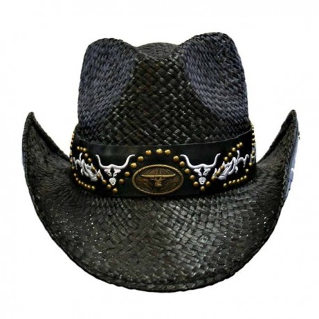 Black Cowboy Hat With Longhorn Western Hatband - C4115SSFKUV