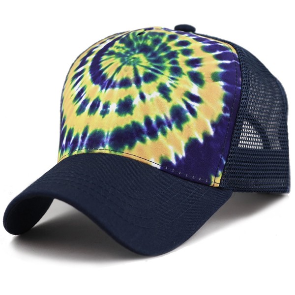 THE HAT DEPOT Tie Dye Print Mesh Back Snapback Trucker Cap Hat - Navy Gold - CT185OCL6L5