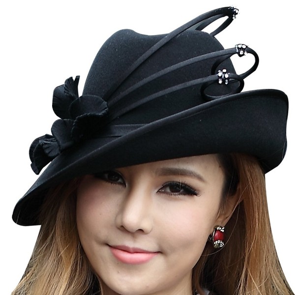 Fashion Wool Hats for Women Felt Hat Fedoras New Arrival - Black - C411I5W9IEB