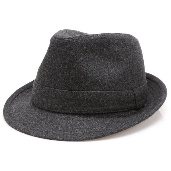 Men's Wool Blend Short Brim Fedora Hat with Band - Charcoal - C6184ELNLTT