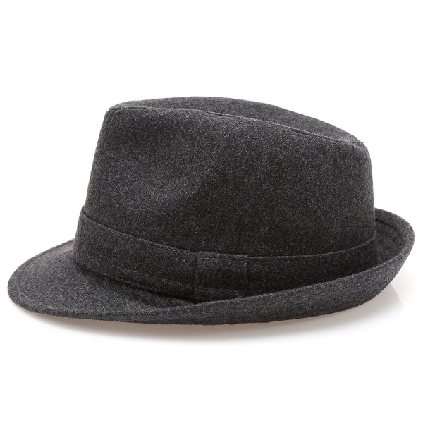 Men's Wool Blend Short Brim Fedora Hat With Band - Charcoal - C6184ELNLTT