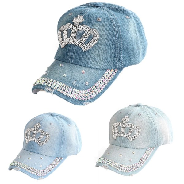 Women Summer Adjustable Rhinestone Diamante Crown Denim Sun Hat Cap ...