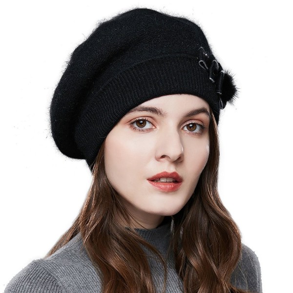 Winter Women French Beret 100% Angora Wool Beret Beanie - Black ...
