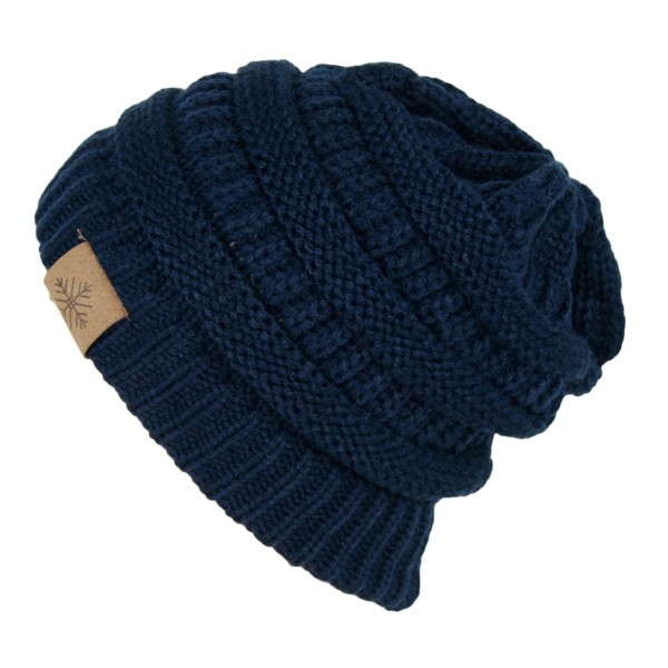 Winter Warm Thick Cable Knit Slouchy Skull Beanie Cap Hat - Navy Blue ...