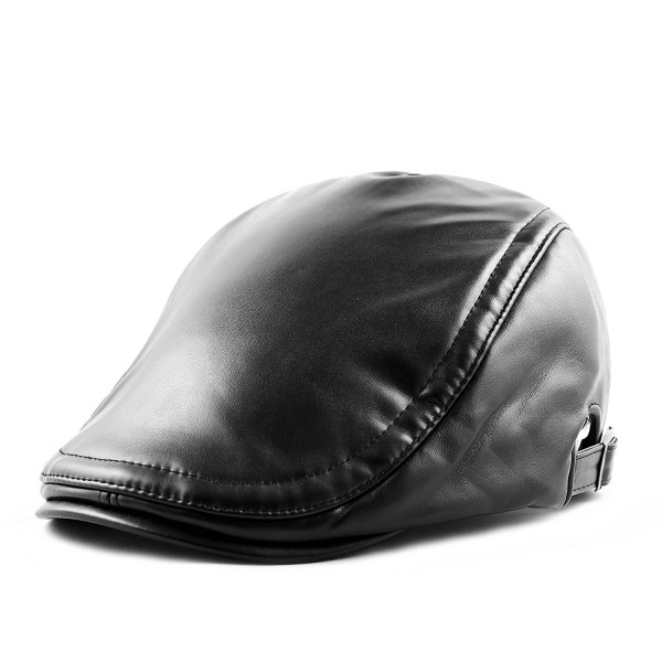 200h Unisex Soft Faux Leather Newsboy Ivy Hat - Black - CO128JZBOKJ