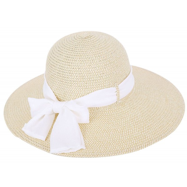 Womens Summer Sun Beach Hat Big Bowknot Wide Brim Straw Hat UPF 50 ...