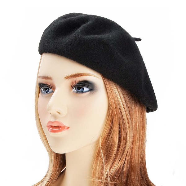 Wool Beret Hat Classic Solid Color French Beret for Women - Black ...