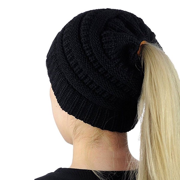 Mimgo Trendy Women Winter Knit Hat Beanie Tail Hat Ponytail Stretch High Bun Knit Hat (Black) - CN1889S0X4U