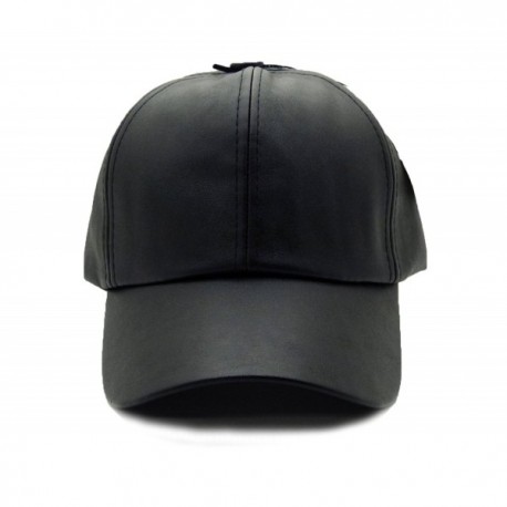 Women's Solid Faux Leather Velcro Closure Adjustable Baseball Cap ...