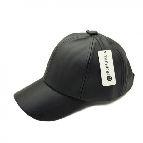 Women's Solid Faux Leather Velcro Closure Adjustable Baseball Cap ...