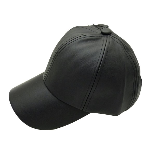 Women's Solid Faux Leather Velcro Closure Adjustable Baseball Cap ...